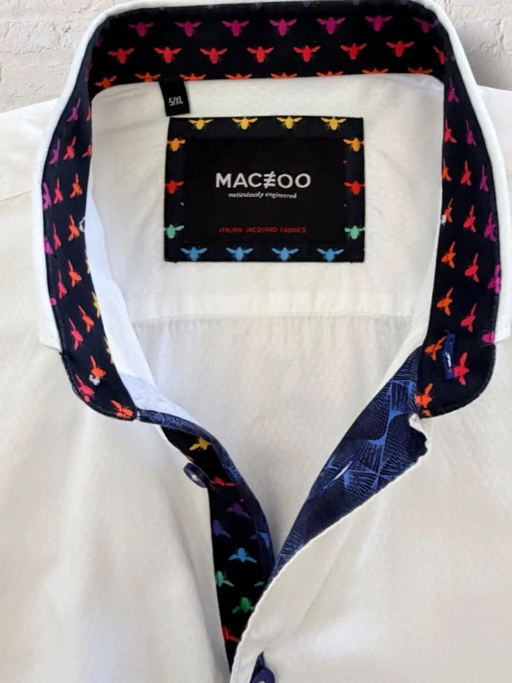 Maceoo Einstein Gem White Dress Shirt 5XL Contrast Bee Print Designer